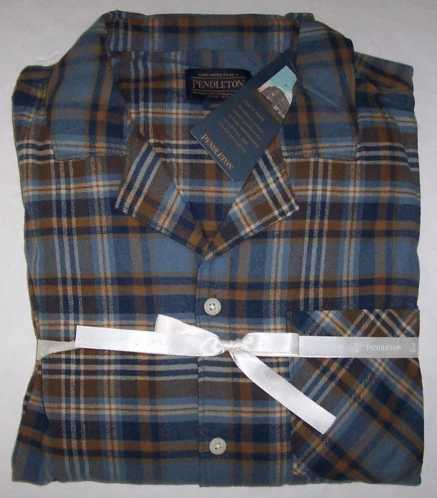 NWT Pendleton BLUE/NAVY/BROWN PLAID 100% SOFT Cotton FLANNEL Pajama Set Men's M