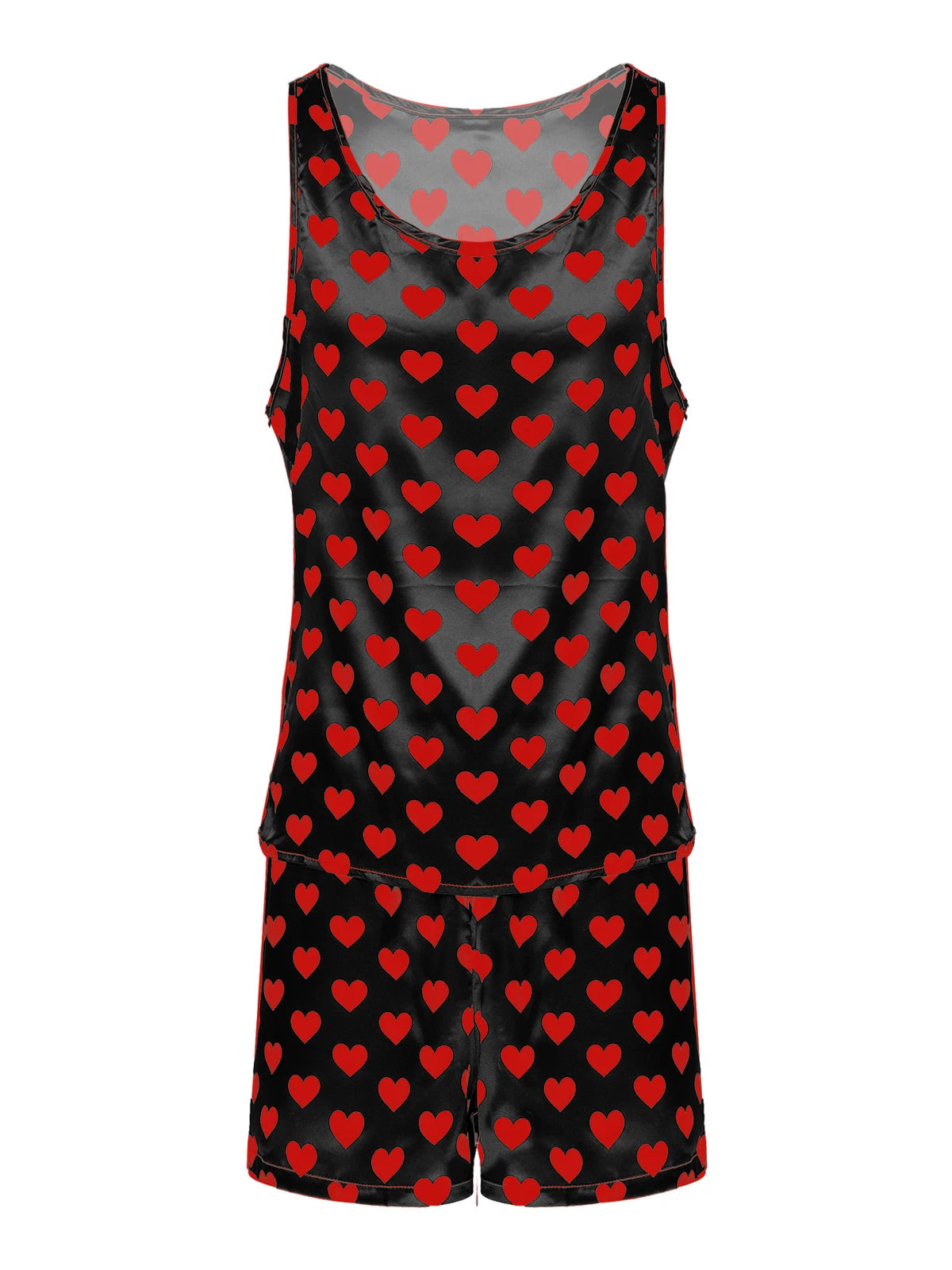 Mens Satin Pajamas Set Sleeveless Tank Top with Shorts Sleepwear Nightwear