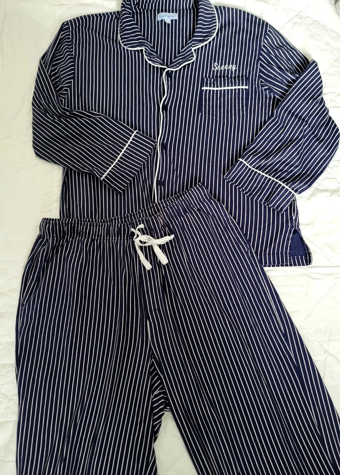 Pajamagram Pajamas Mens XL Blue Striped Sneezy Sleep Set Stretch Cotton New