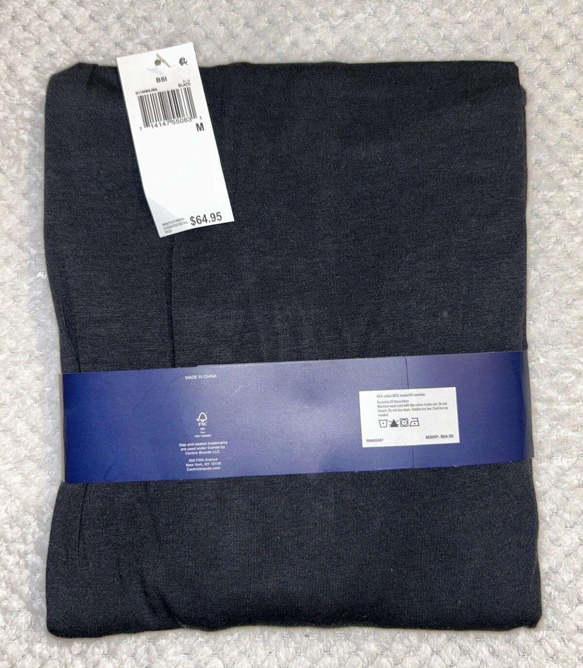 GAP Men's 2-Pc. Heathered Henley Shirt & Shorts Pajama Set. Medium. Black. New
