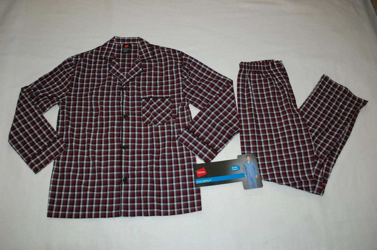 Mens L/S Pajama Set BURGUNDY BLACK WHITE PLAID Button Up Shirt, Pants S M XL 2X