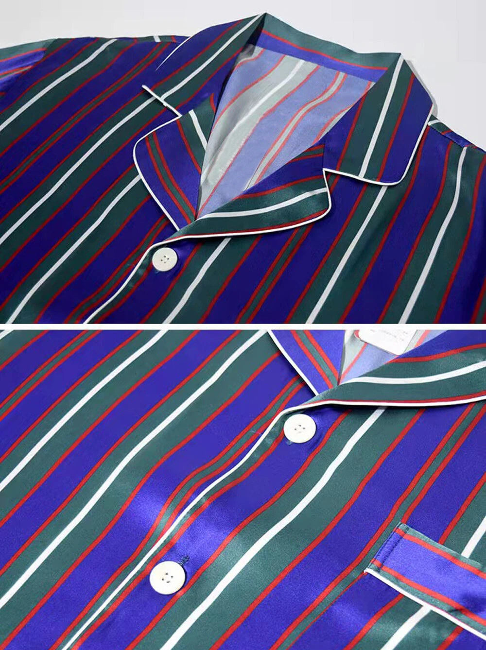 Men's 100% Mulberry Silk Striped Pajamas Set Long Sleeves Silk Sleepwear S M L