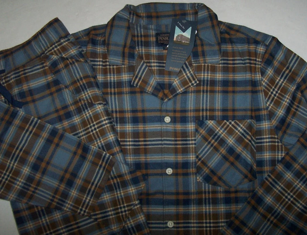 NWT Pendleton BLUE/NAVY/BROWN PLAID 100% SOFT Cotton FLANNEL Pajama Set Men's M