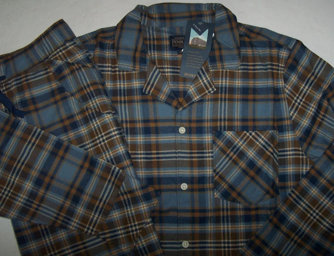 NWT Pendleton BLUE/NAVY/BROWN PLAID 100% SOFT Cotton FLANNEL Pajama Set Men's M