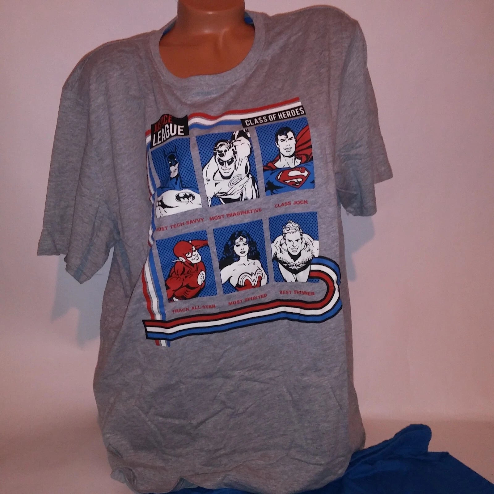 Justice League Pajama Set Top & Bottom Mens Blue Gray Graphic Tee Short Sleeve