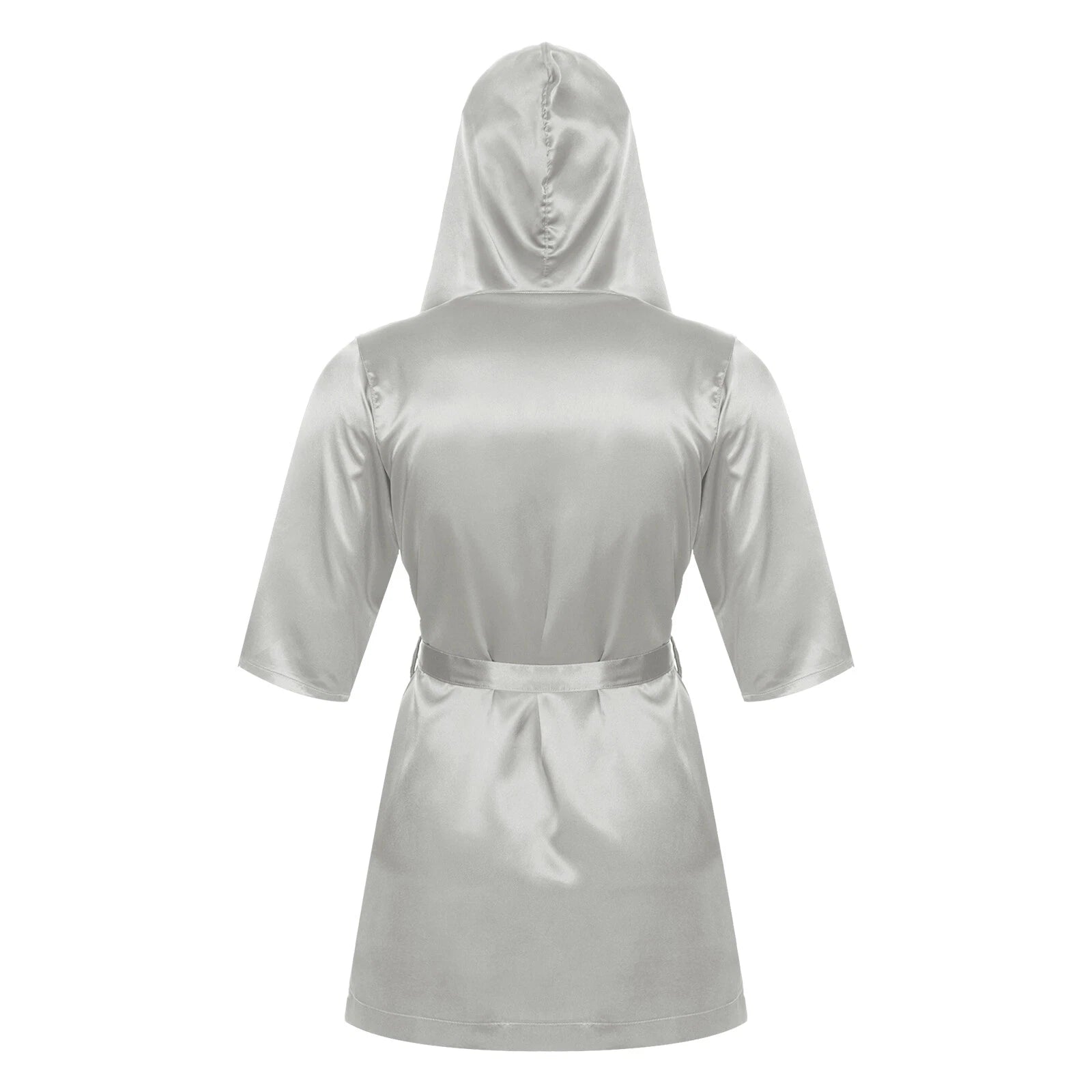 Men's Silk Satin Pajamas Hooded Bathrobe with Belted Set Bath Robe Sleepwear