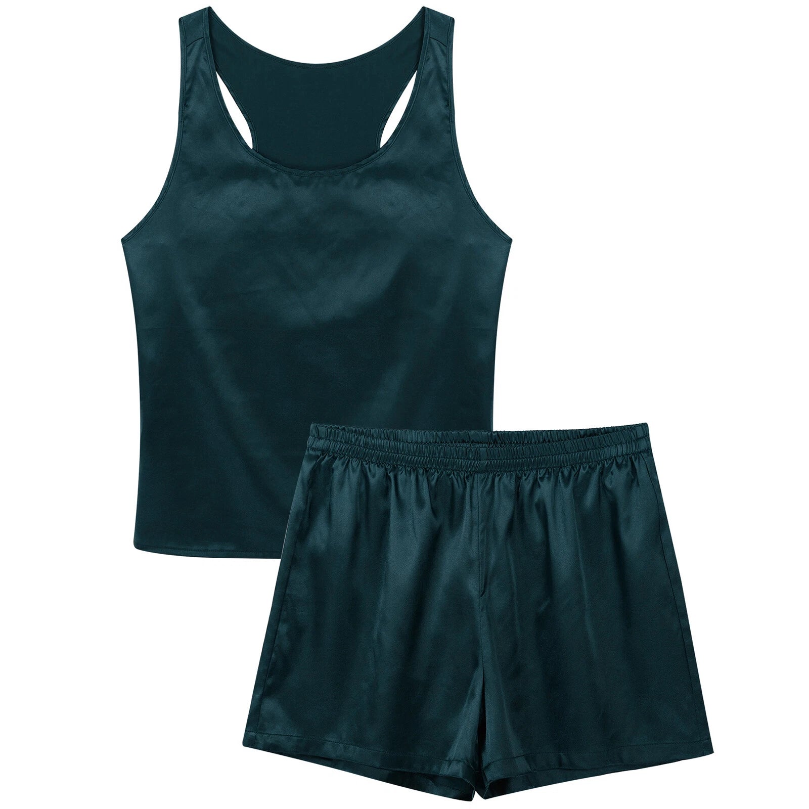Mens Satin Pajamas Set Lounge Shorts Tank Top Silk Shirt Sleepwear Nightwear