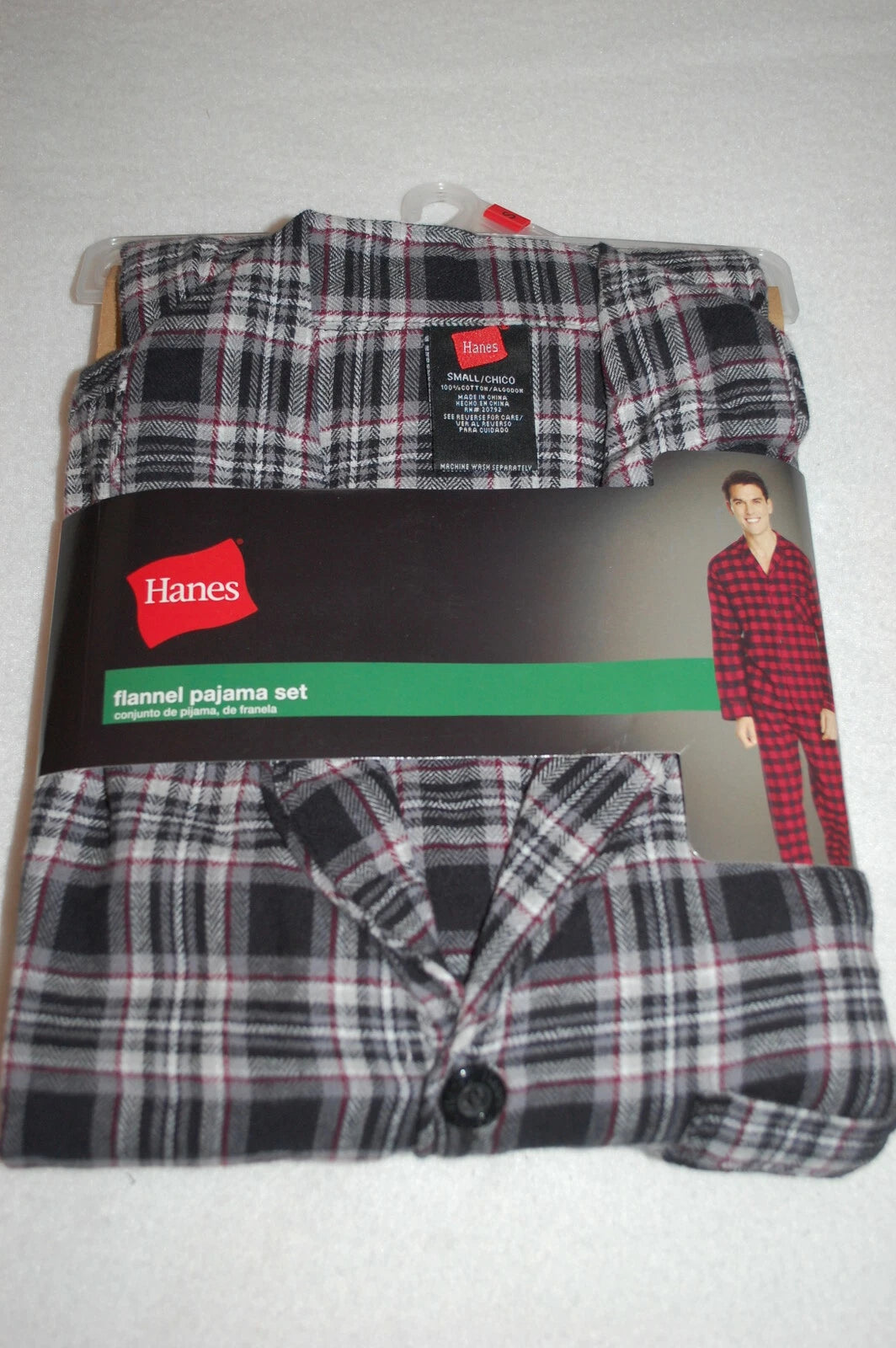 Mens FLANNEL PAJAMA SET Button Up L/S Top BLACK WHITE RED PLAID Pants SIZE S