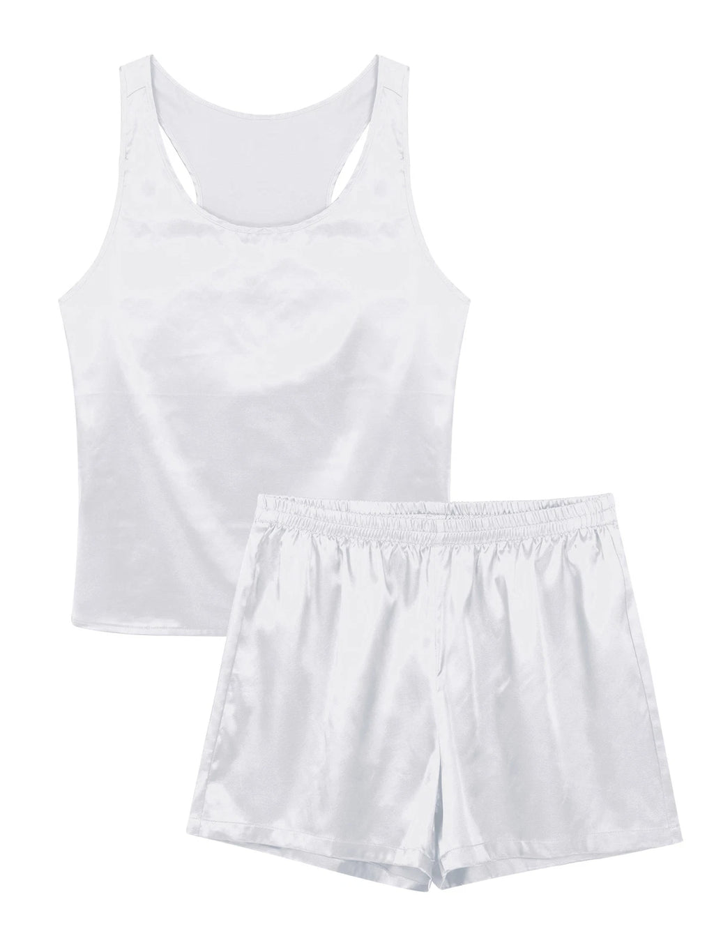 Mens Satin Pajamas Set Lounge Shorts Tank Top Silk Shirt Sleepwear Nightwear