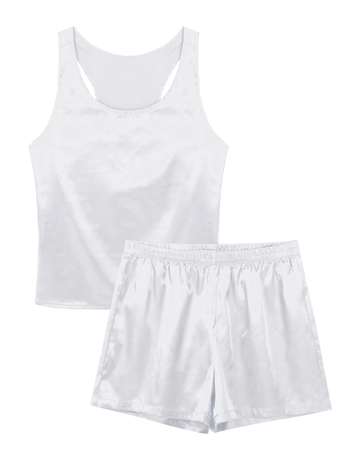 Mens Satin Pajamas Set Lounge Shorts Tank Top Silk Shirt Sleepwear Nightwear
