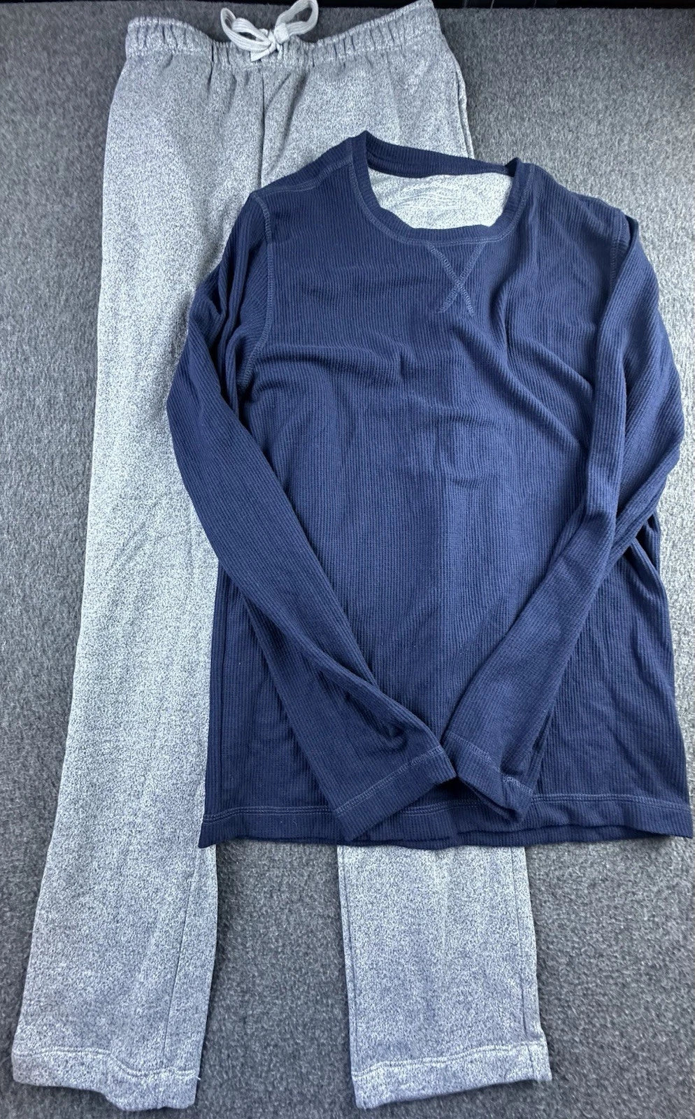 Eddie Bauer Pajama Set Mens Medium 2 Piece Blue Gray Long Sleeve Pants Lounge