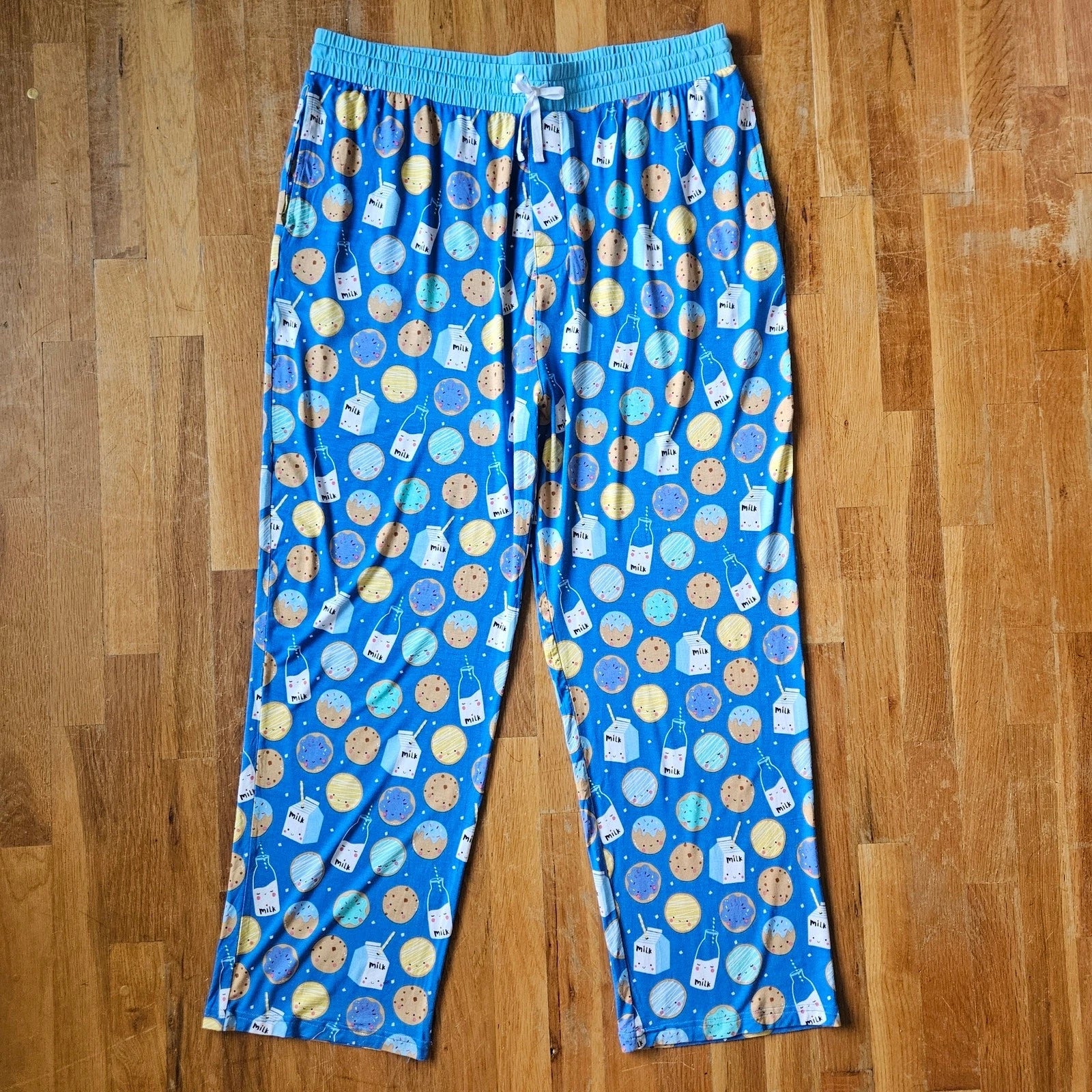 Little Sleepies Pajama Set Men's XXL Blue Cookie Milk Bamboo Comfort PJs Lounge