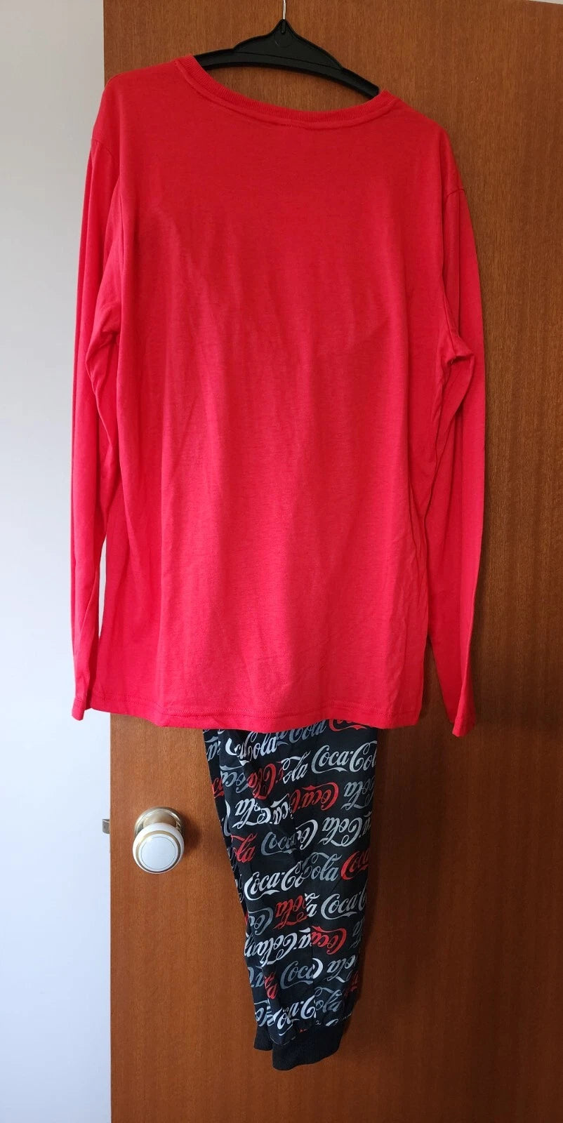 Enjoy Coca-Cola Logo Coke Mens Red Black Printed 2 Piece Pyjama Set Size M New
