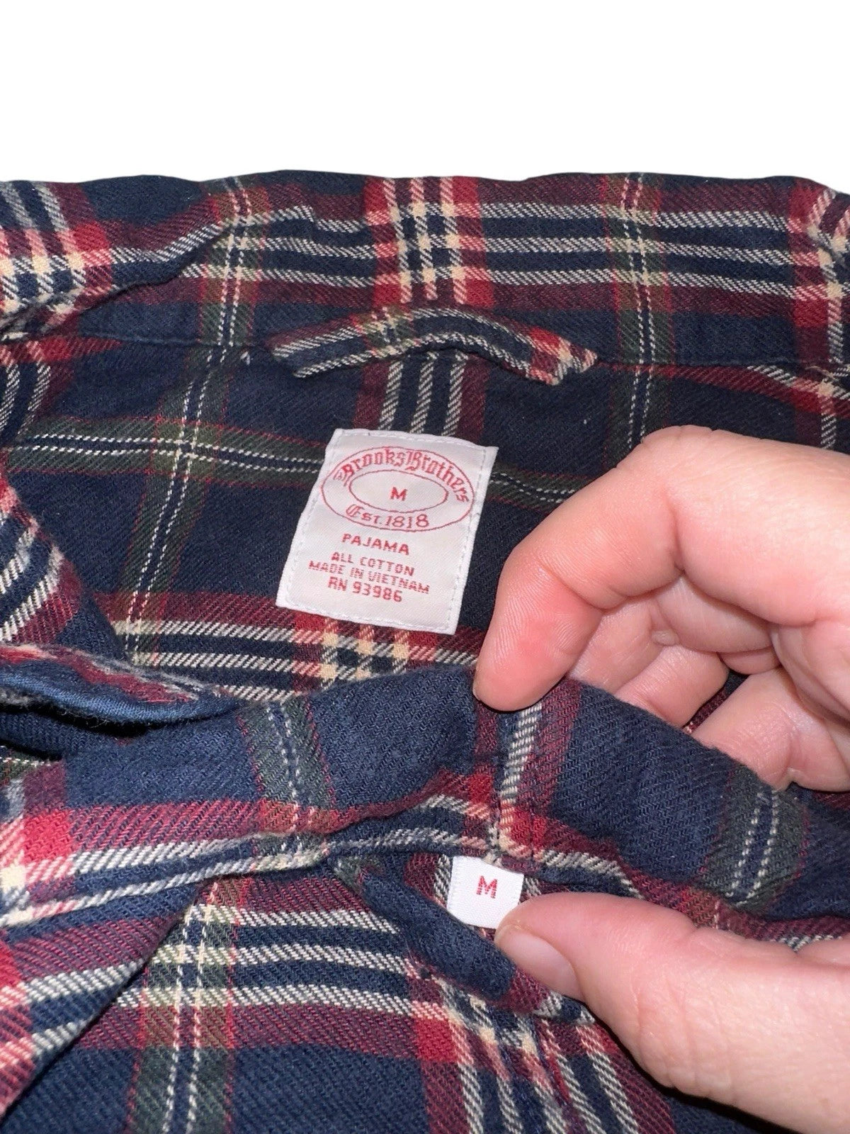 Brooks Brothers Mens Flannel Pajama Set Sz M Cotton Navy Red Plaid Cozy