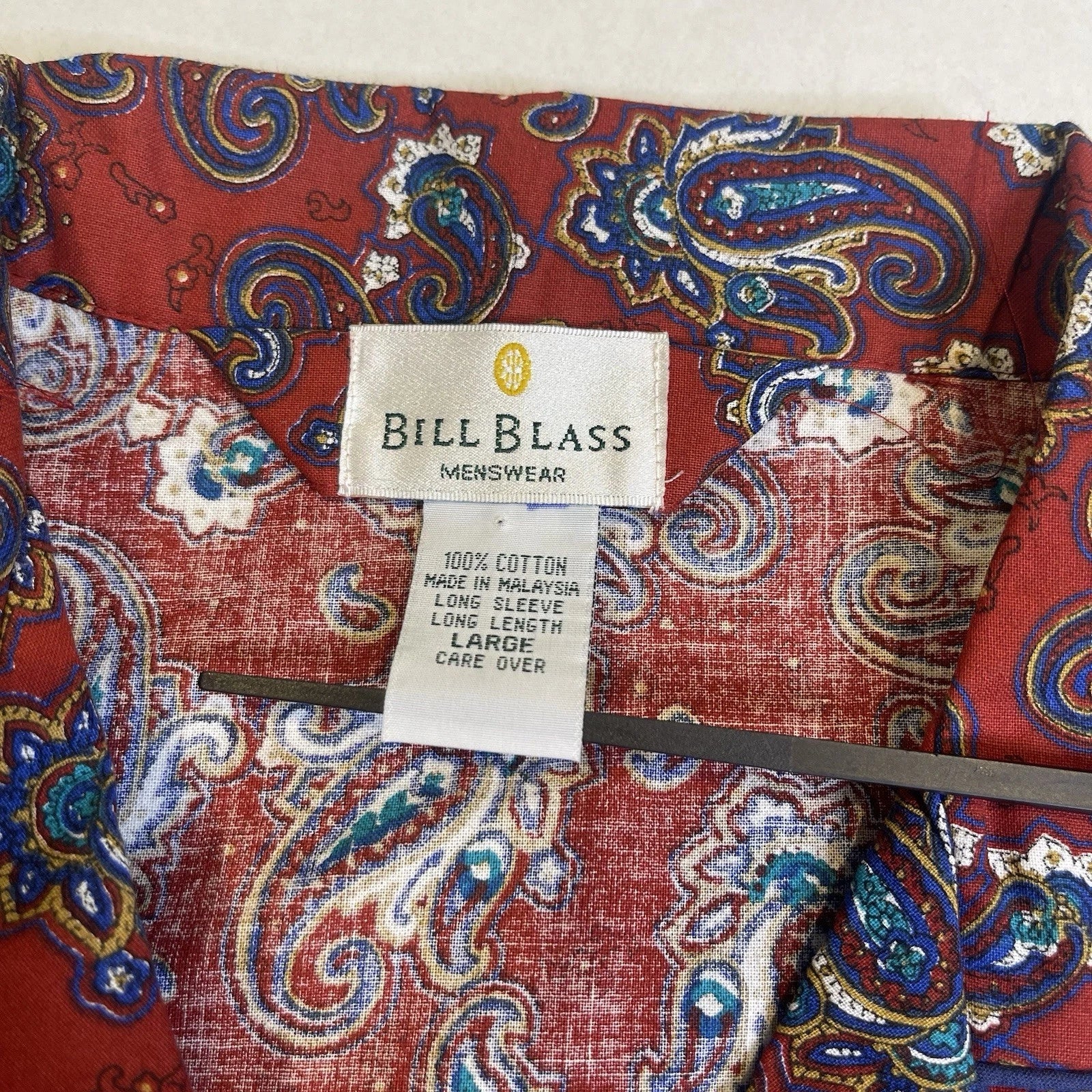 Bill Blass Men’s Pajama Set 2 Piece Paisley Print Blue Red Large 100% Cotton