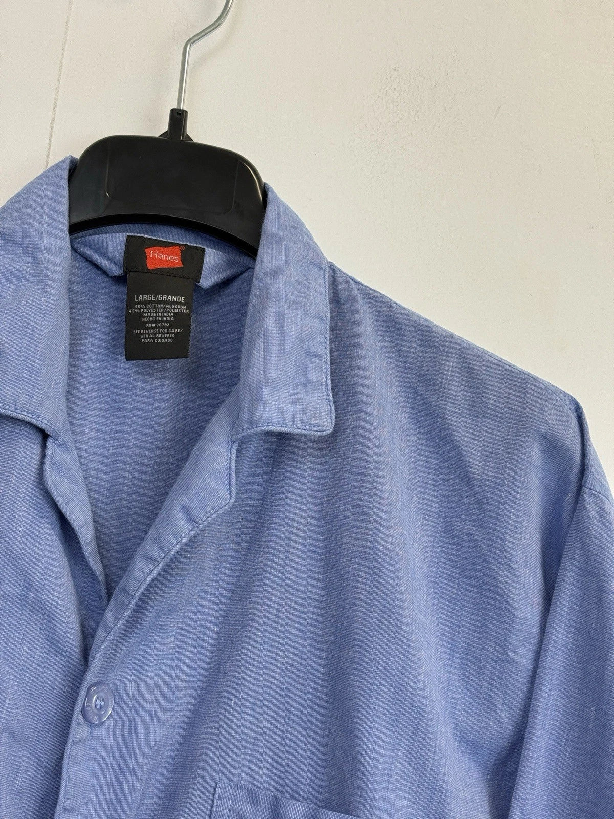 Hanes Ultimate Sleepwear Men's Size L 2-Piece Pajama Set Blue Button Front