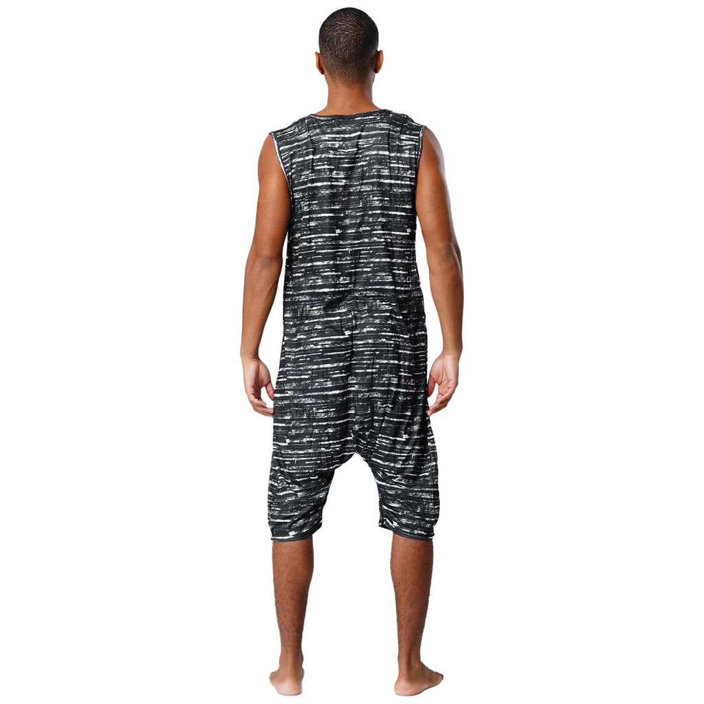 Men's Loose Romper Pajamas Jumpsuit Sleepwear Zipper Crotch One Piece Bodysuit