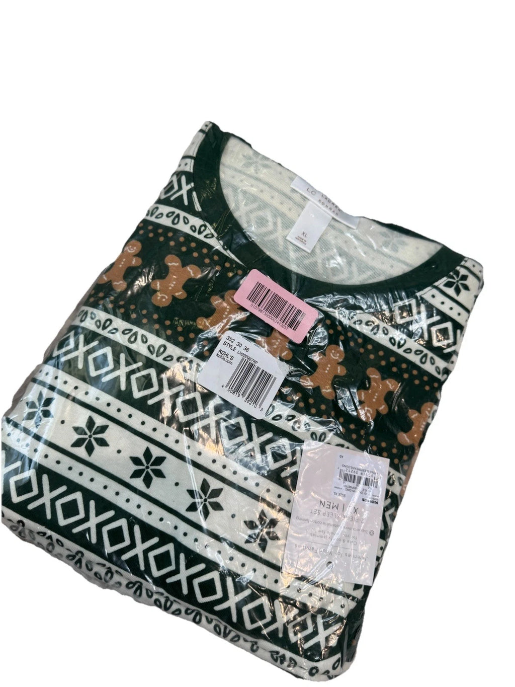 New Men’s LC Lauren Conrad Gingerbread Fair Isle Pajamas Top Pants Size XL Green