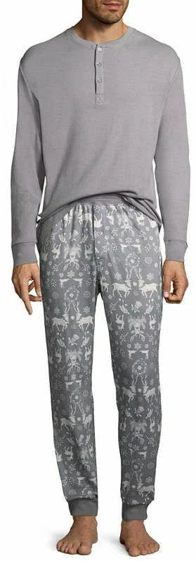 Men's North Pole Trading Company Deer 2 Piece Pajama Set, Grey, S