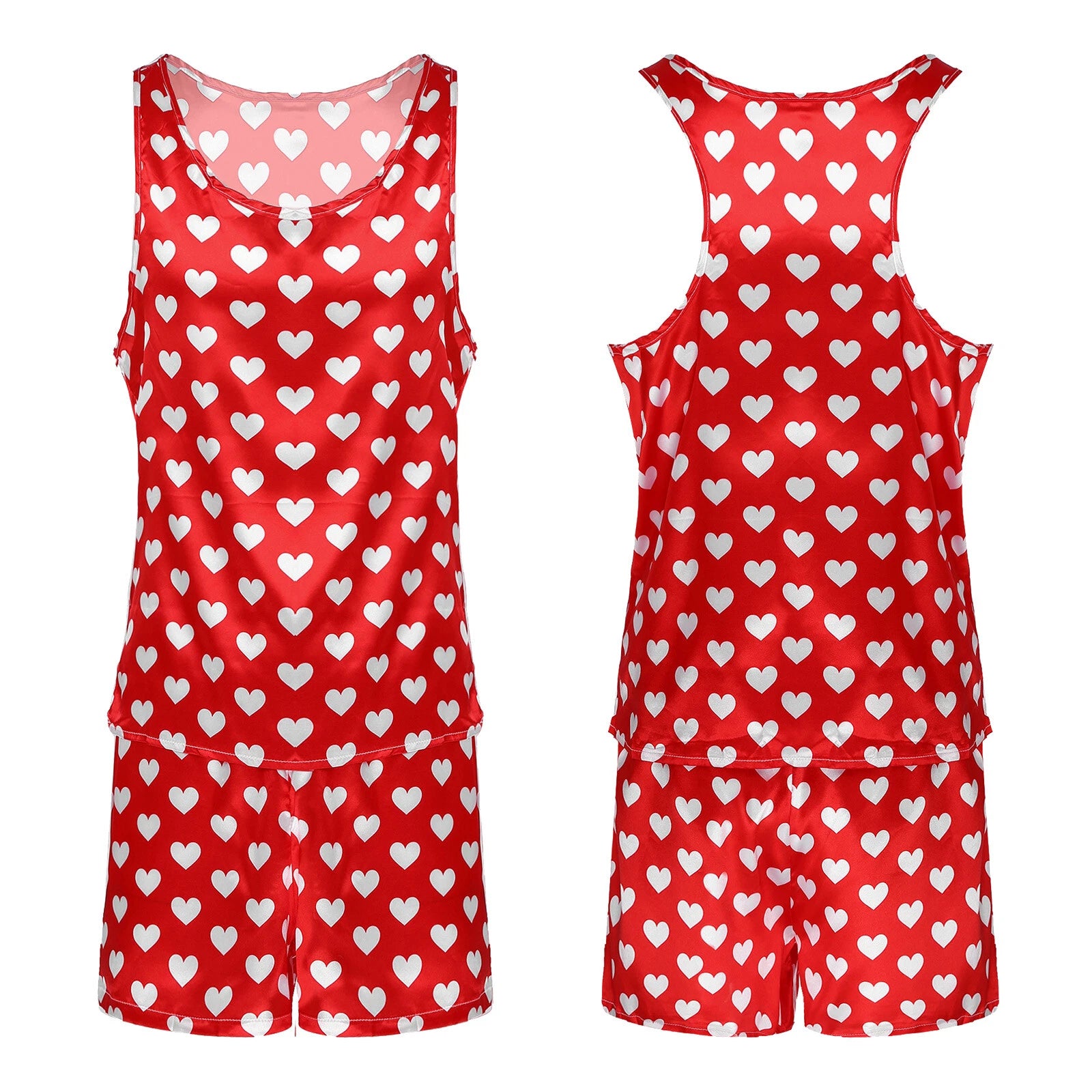 Mens Satin Pajamas Set Sleeveless Tank Top with Shorts Sleepwear Nightwear
