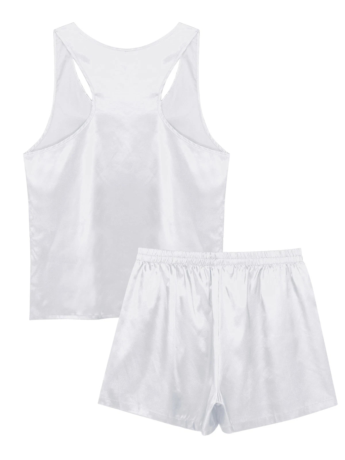 Mens Satin Pajamas Set Sleeveless Tank Top with Shorts Sleepwear Nightwear