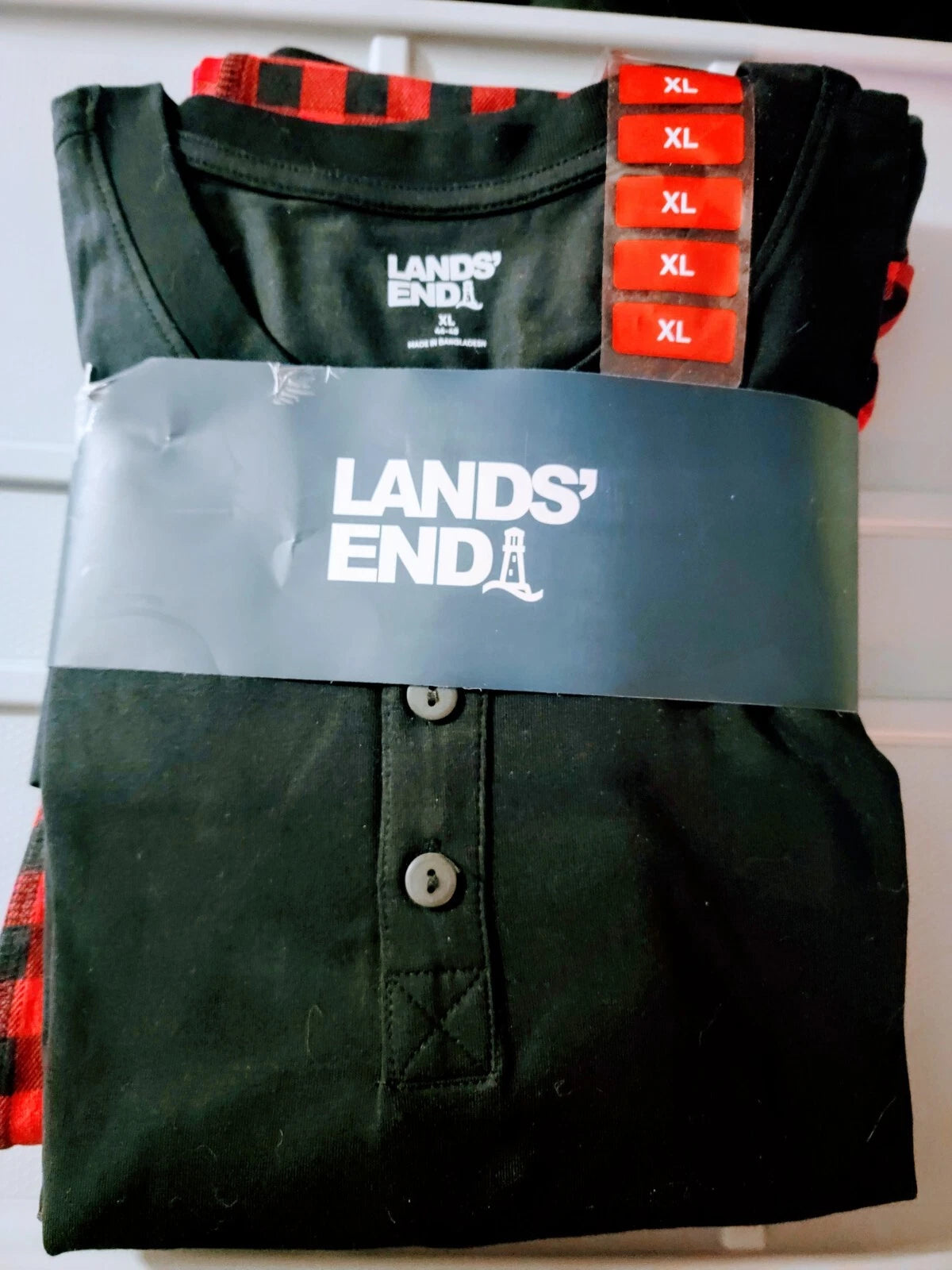 Mens Lands' End 2 Piece Lounge Set Red Buffalo Check Size XL Pajama Set