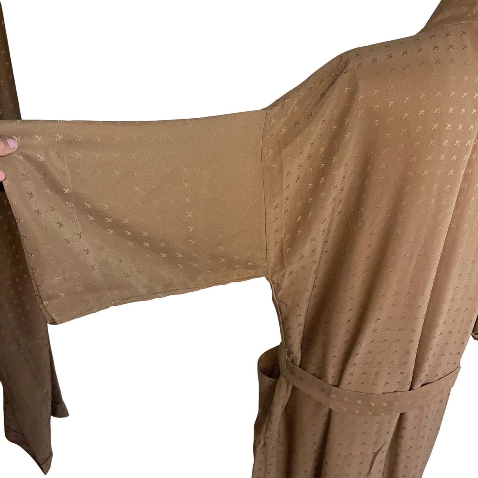 Vintage Mens Pajama Set Size 48 Tan 3 Piece Pockets Belted Pure Silk Italy