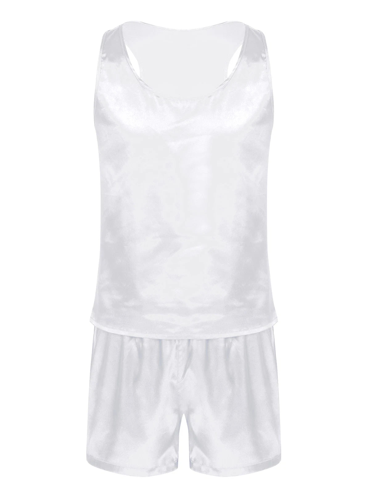 Mens Satin Pajamas Set Lounge Shorts Tank Top Silk Shirt Sleepwear Nightwear