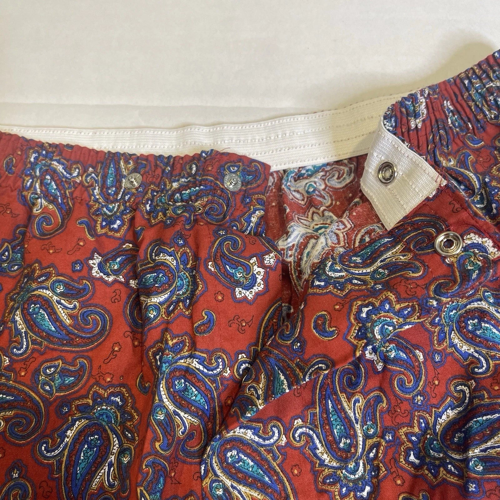 Bill Blass Men’s Pajama Set 2 Piece Paisley Print Blue Red Large 100% Cotton