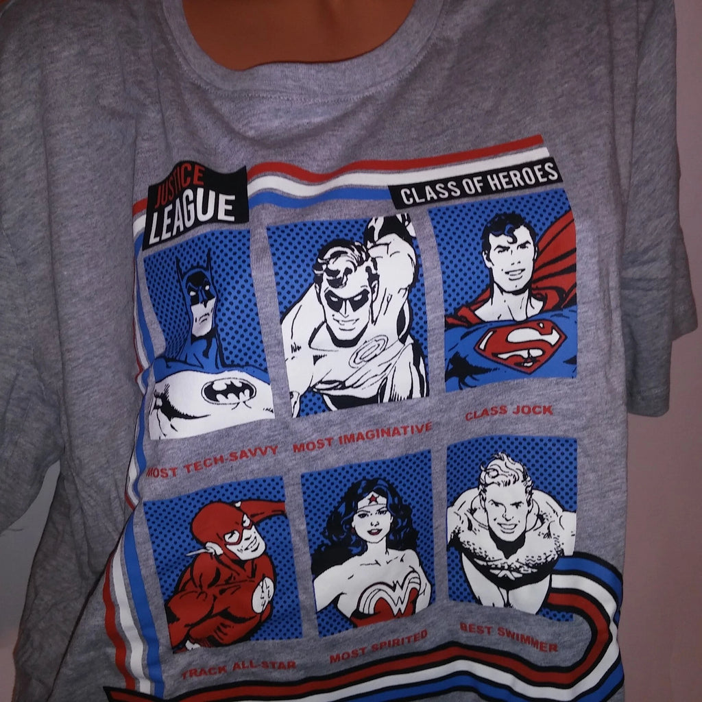 Justice League Pajama Set Top & Bottom Mens Blue Gray Graphic Tee Short Sleeve