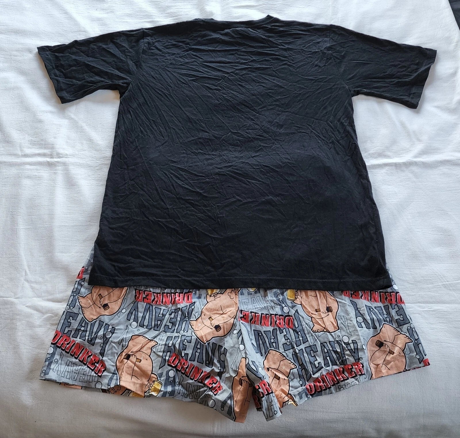 Family Guy Mens Peter Griffin Black Grey Printed 2 Piece Pyjama Set Size M New