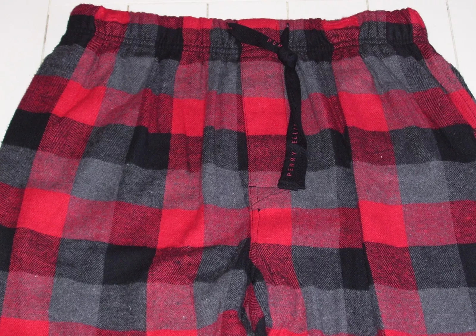 Perry Ellis Portfolio 2 Pc Black LS Shirt Flannel Buffalo Plaid Pants Pajamas L