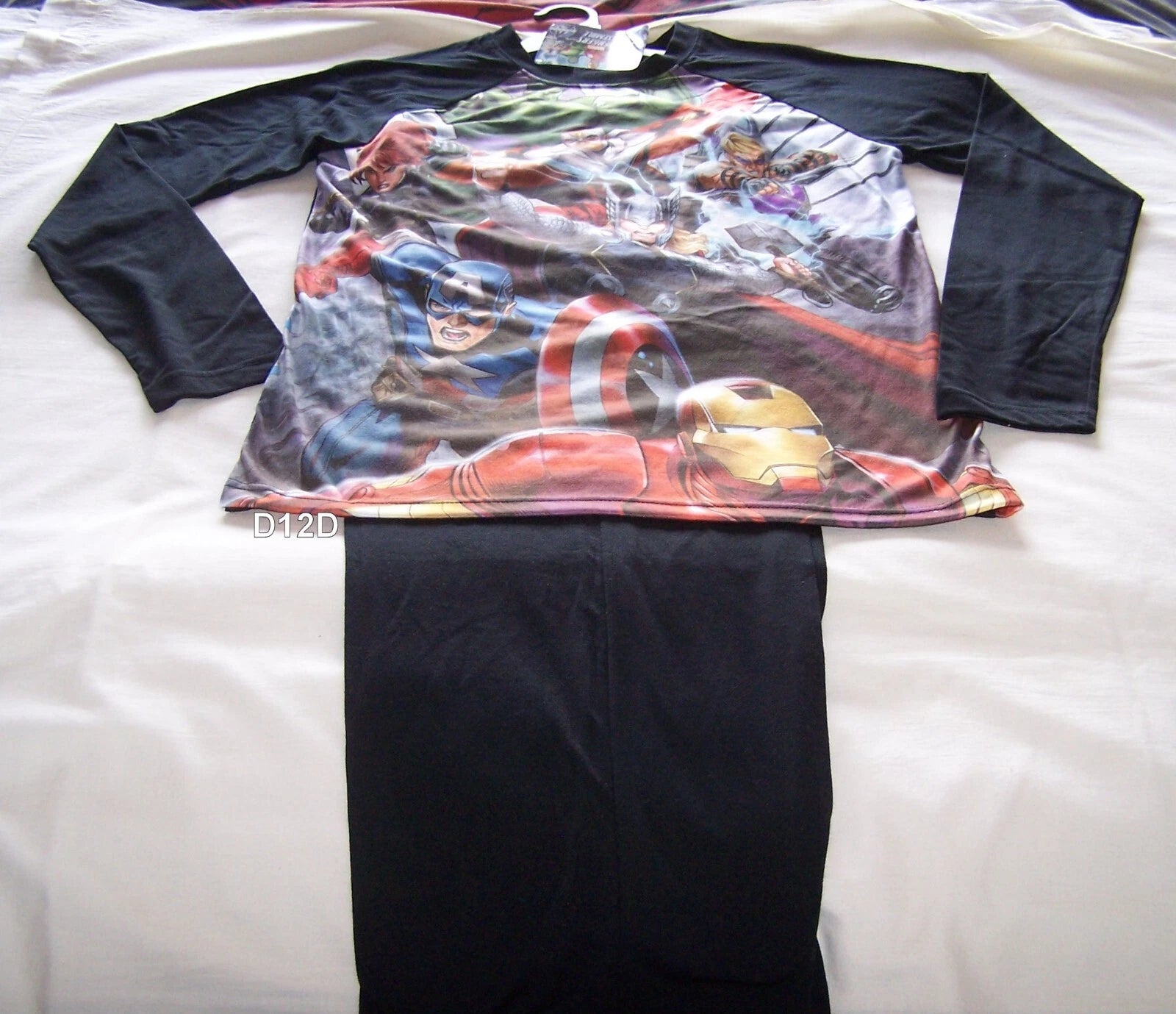 Marvel Mens Avengers Assemble Black Printed 2 Piece Long Pyjama Set Size S New