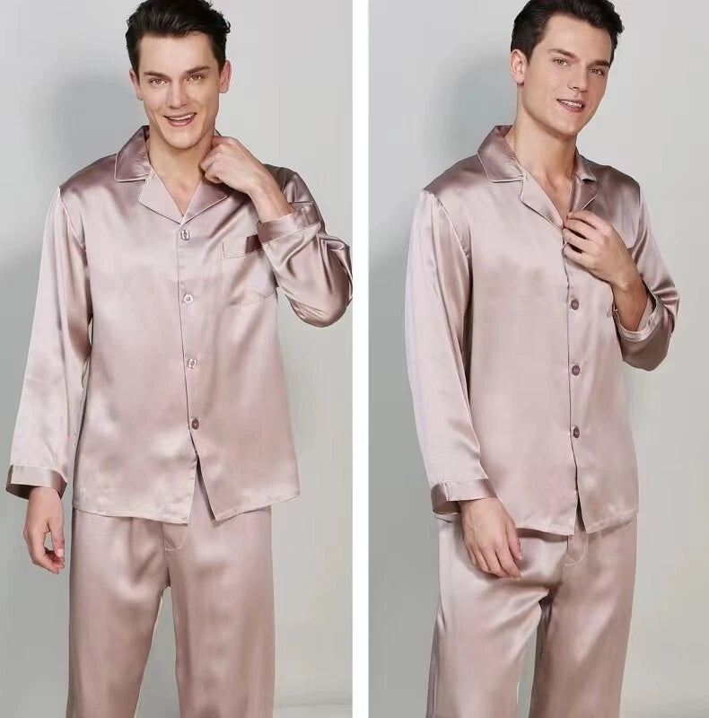 Men's 19MM 100% Silk Pajamas Set Silk Sleepwear Size M  Chocolate