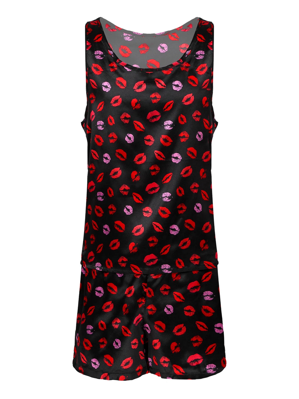 Mens Satin Pajamas Set Sleeveless Tank Top with Shorts Sleepwear Nightwear