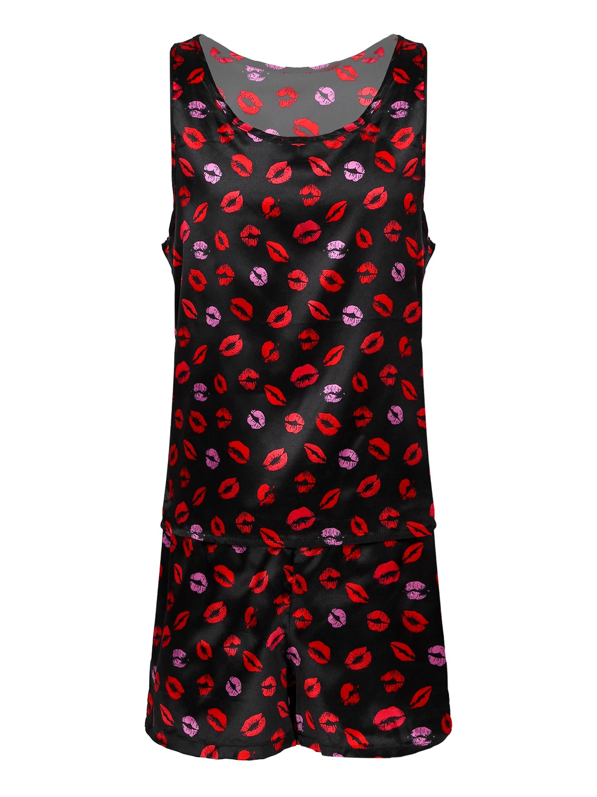 Mens Satin Pajamas Set Sleeveless Tank Top with Shorts Sleepwear Nightwear