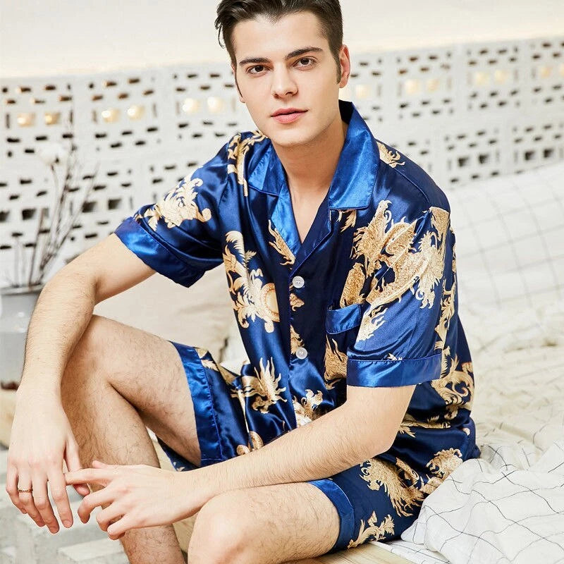 Bathrobe Men Satin Silk Robe Embroidery Dragon Kimono Sleepwear Fashion Style