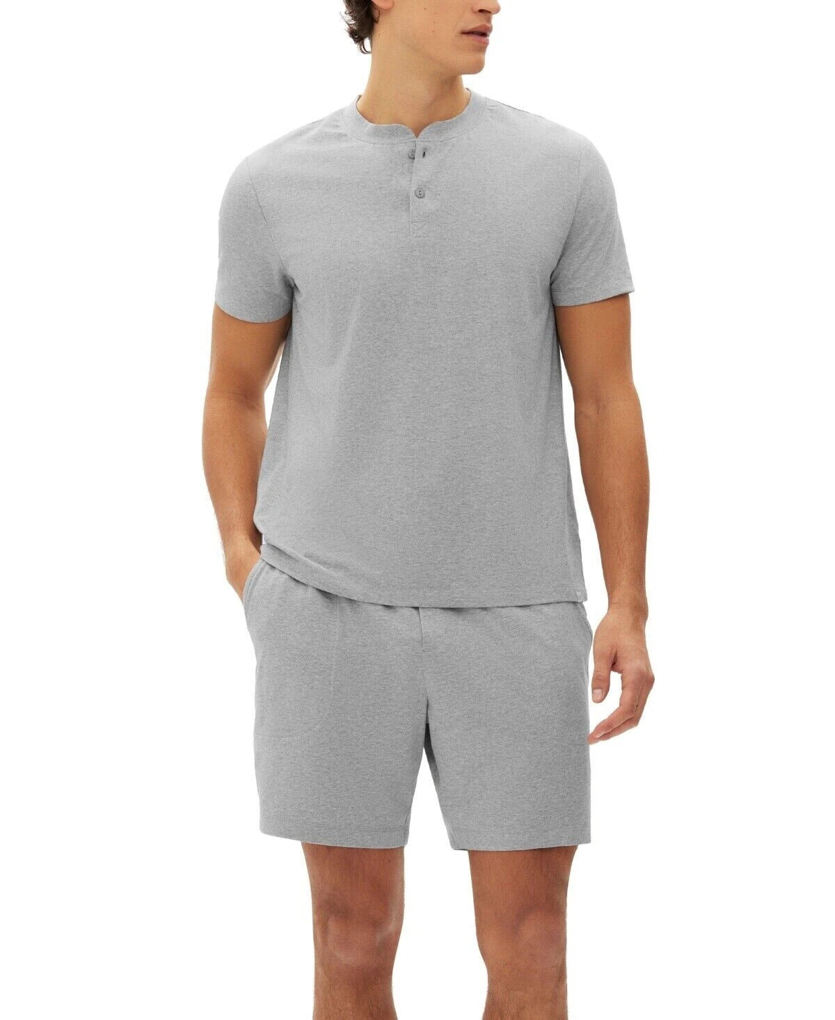 GAP Men's 2 Pc Pajama Set of Henley Top & Short, Heather Grey, XL