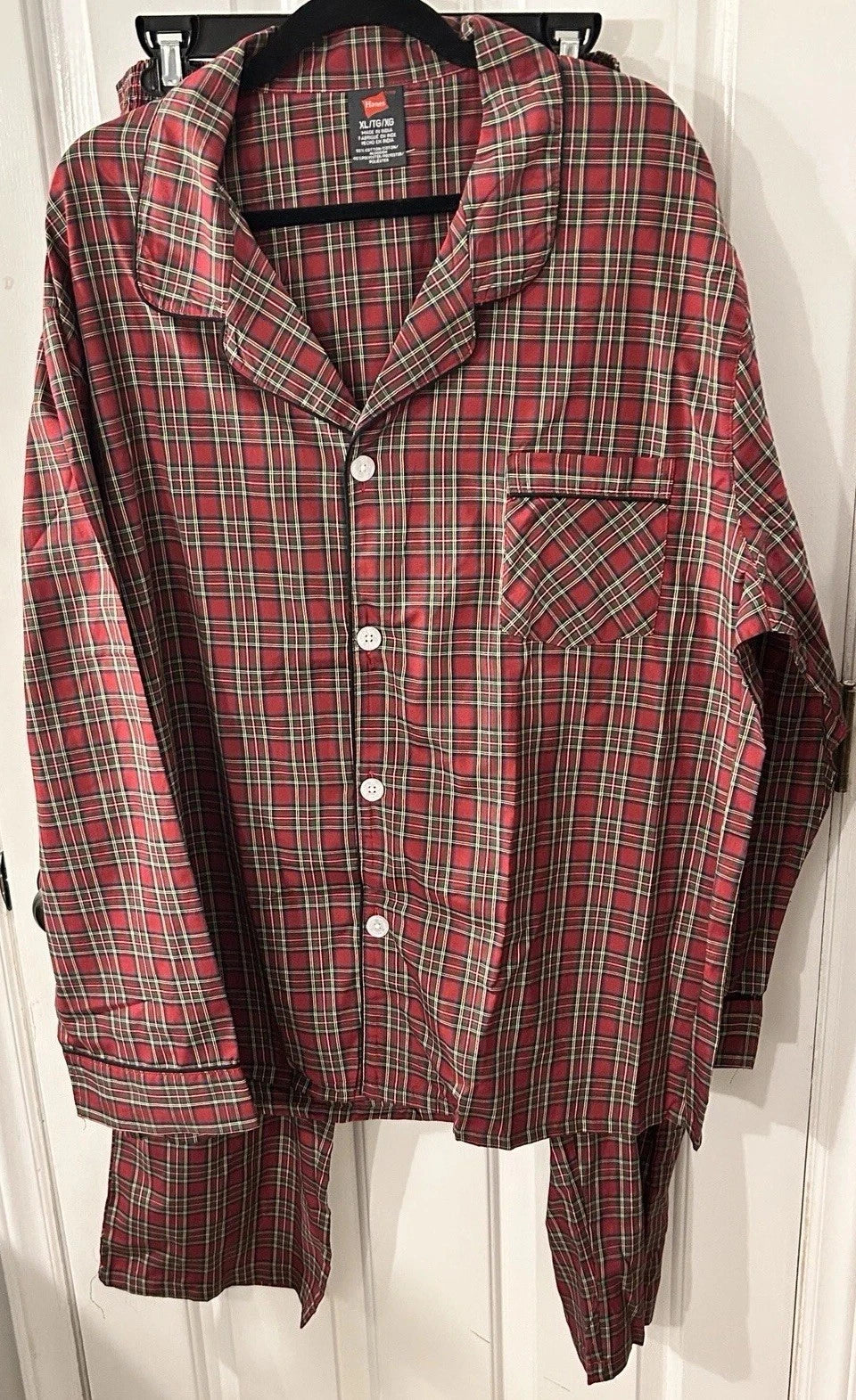 Hanes Men's Size XL Woven Cotton Blend Red Plaid Pajama Set NEW