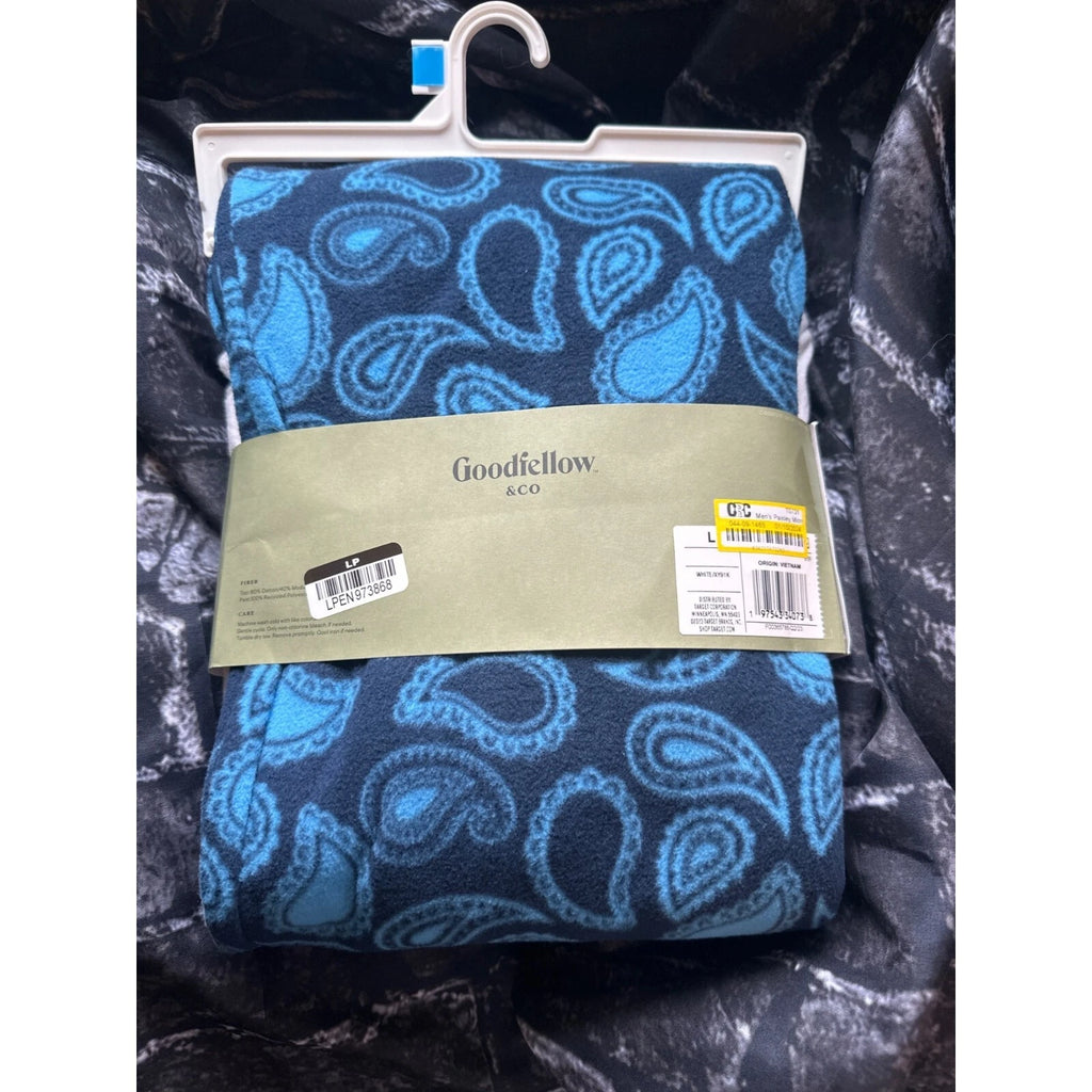 Goodfellow & Co Mens Paisley Microfleece Pajama Set 2pc, White/Blue, Size L, NWT