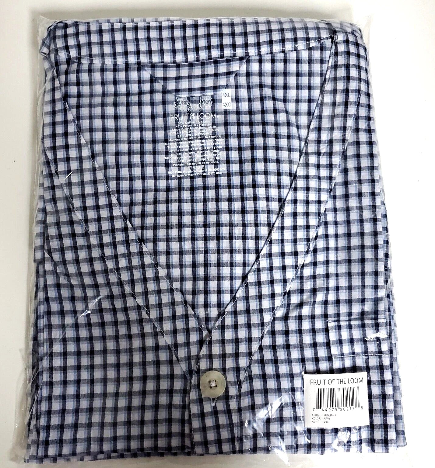Fruit of the Loom Pajama Lounge Set Men Size 4XL Navy Plaid Check Drawstring NEW