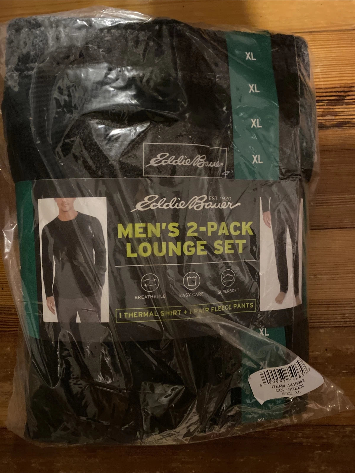 New Mens Eddie Bauer 2Pack Lounge Set Thermal Shirt Fleece Pants Pajama Green XL