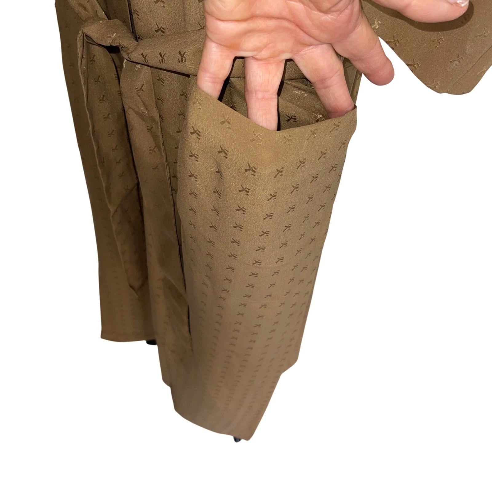 Vintage Mens Pajama Set Size 48 Tan 3 Piece Pockets Belted Pure Silk Italy