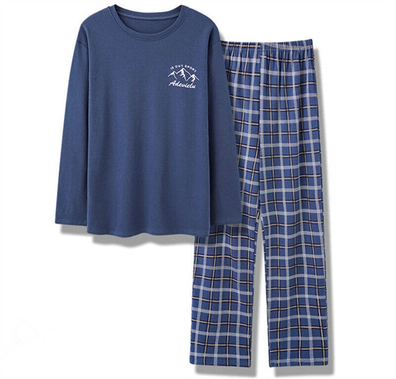 Men's t Pajamas Sets Men Plaid Pants Pure Cotton Male Sleepwear 4XL Nightwear