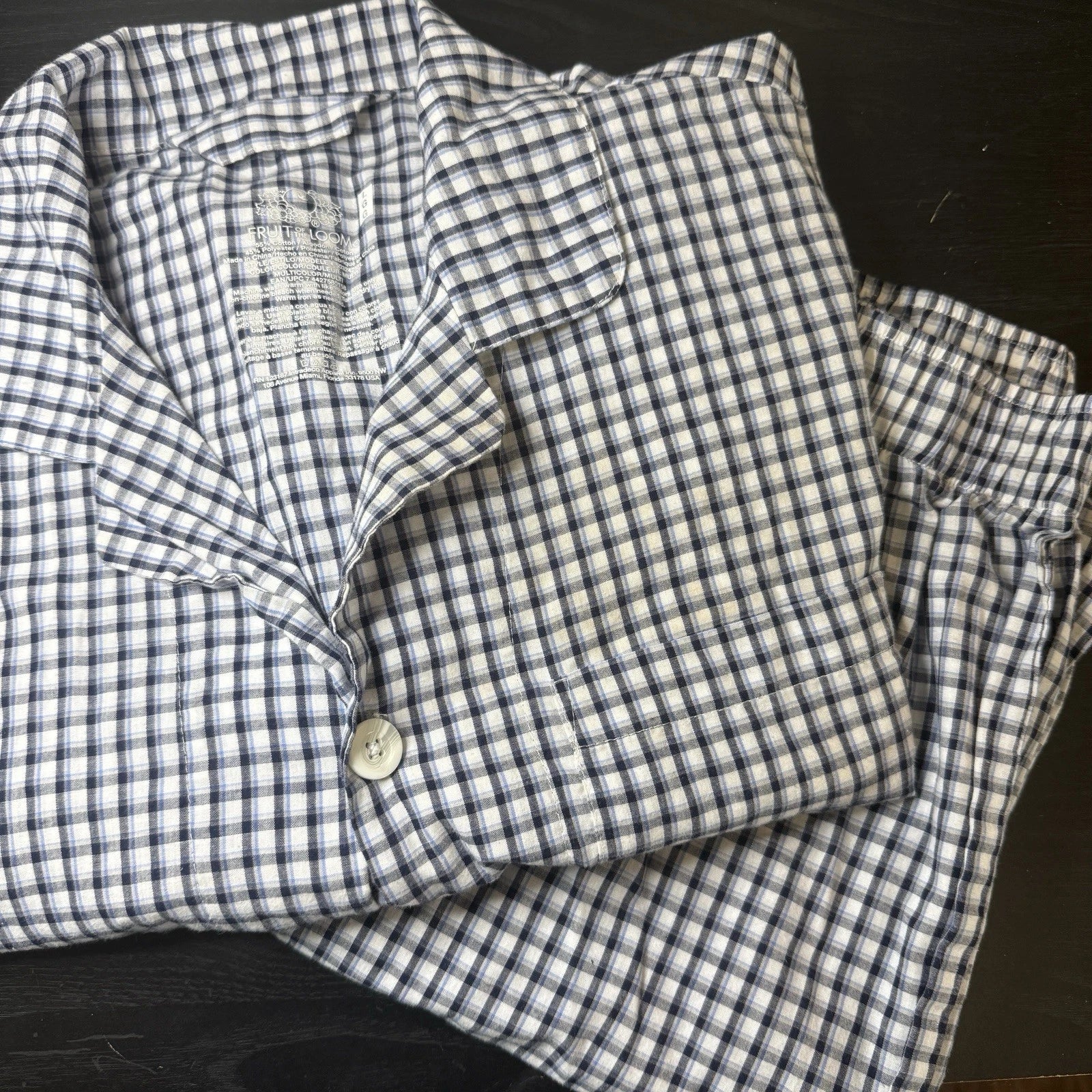 Fruit Of The Loom Pajama Set Mens Large Check White Blue Pjs Lounge Wear Grandpa