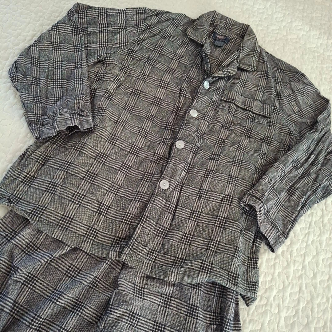 Flannel Pajamas Black Tan plaid mens M Adjust. Waist Cotton Old Money Grandpa