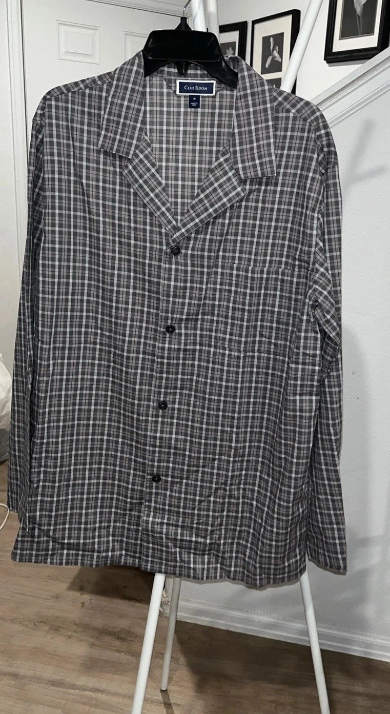 Club Room  Men’s Med Sleepwear, Gray Plaid Cotton Pajamas
