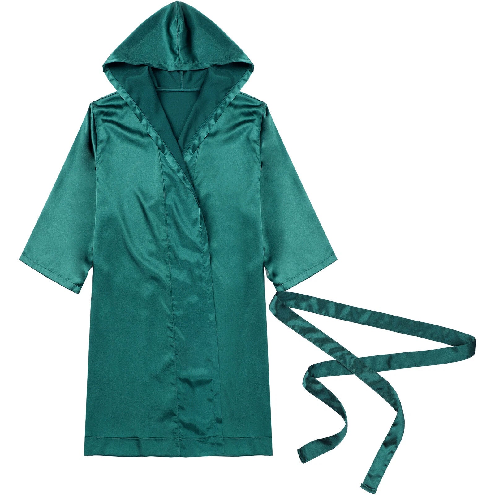 Men's Silk Satin Pajamas Hooded Bathrobe with Belted Set Bath Robe Sleepwear