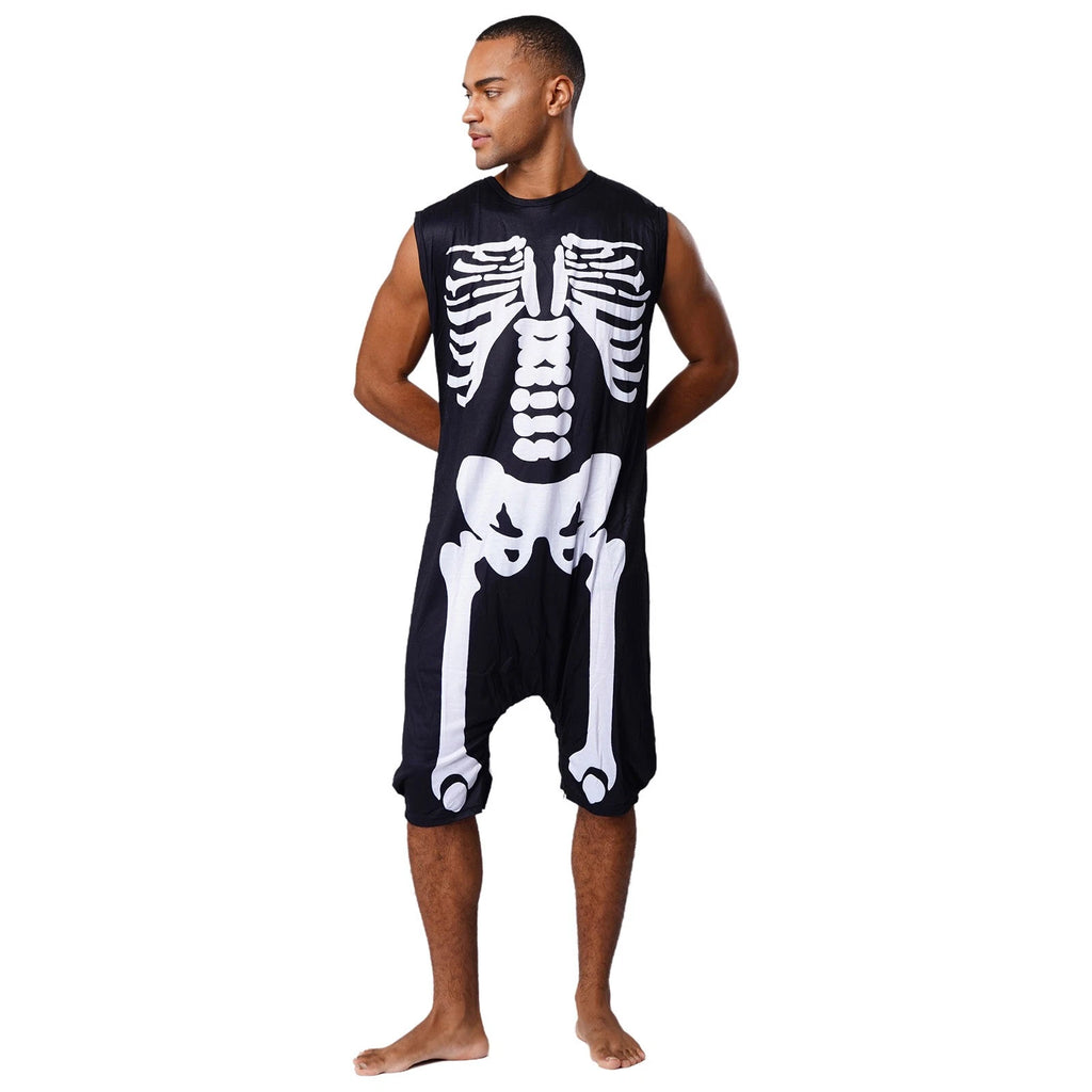 Men's Loose Romper Pajamas Jumpsuit Sleepwear Zipper Crotch One Piece Bodysuit