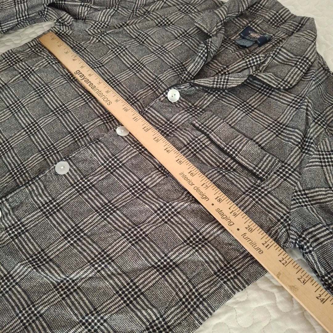 Flannel Pajamas Black Tan plaid mens M Adjust. Waist Cotton Old Money Grandpa
